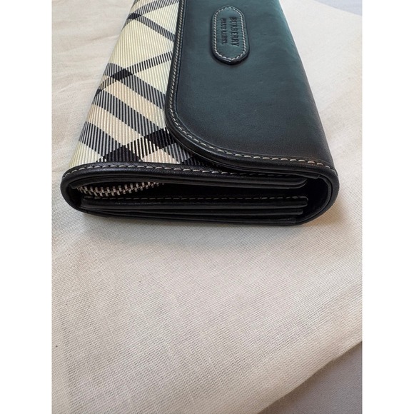 Burberry Blue Label Nova Check Black Leather Flap Long Wallet Excellent - Picture 5 of 15